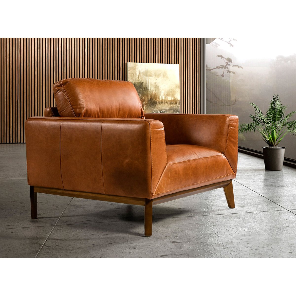 Fauteuil en cuir et pieds en bois marron | noyer, ANGEL CERDA