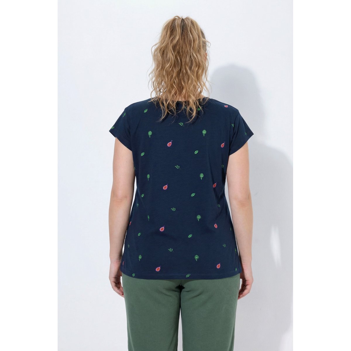 T-shirt en coton bio, motif artichauts marine, ULLA POPKEN