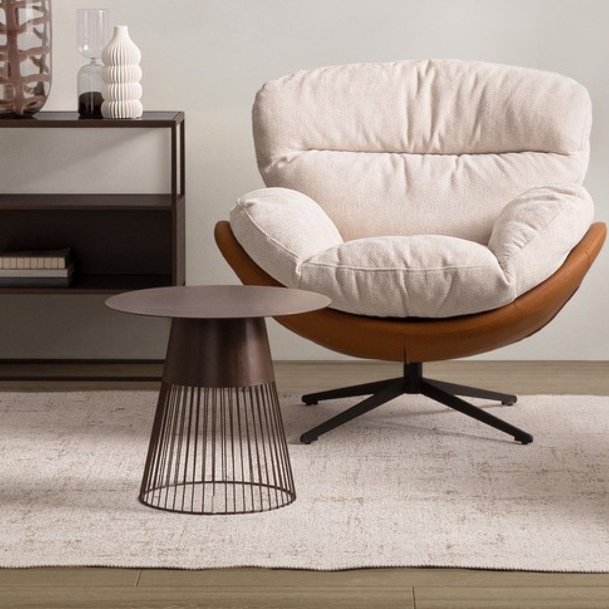 Fauteuil relax pivotant tissu/simili écru/cognac - NINO beige, HELLIN, DEPUIS 1862