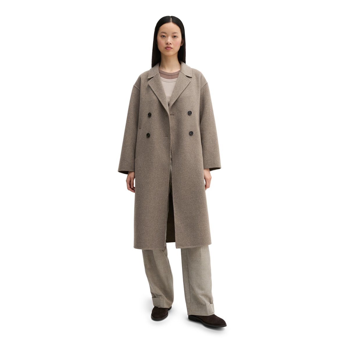 Manteau en laine relaxed en double face mélangée de haute qualité beige, MARC O'POLO