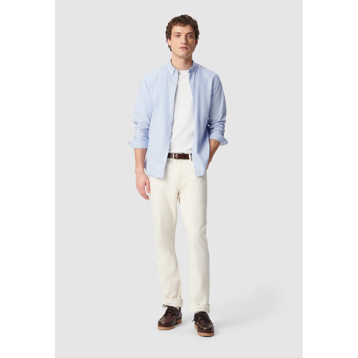 Chemise slim coton bio motif rayures bleu grise, IKKS