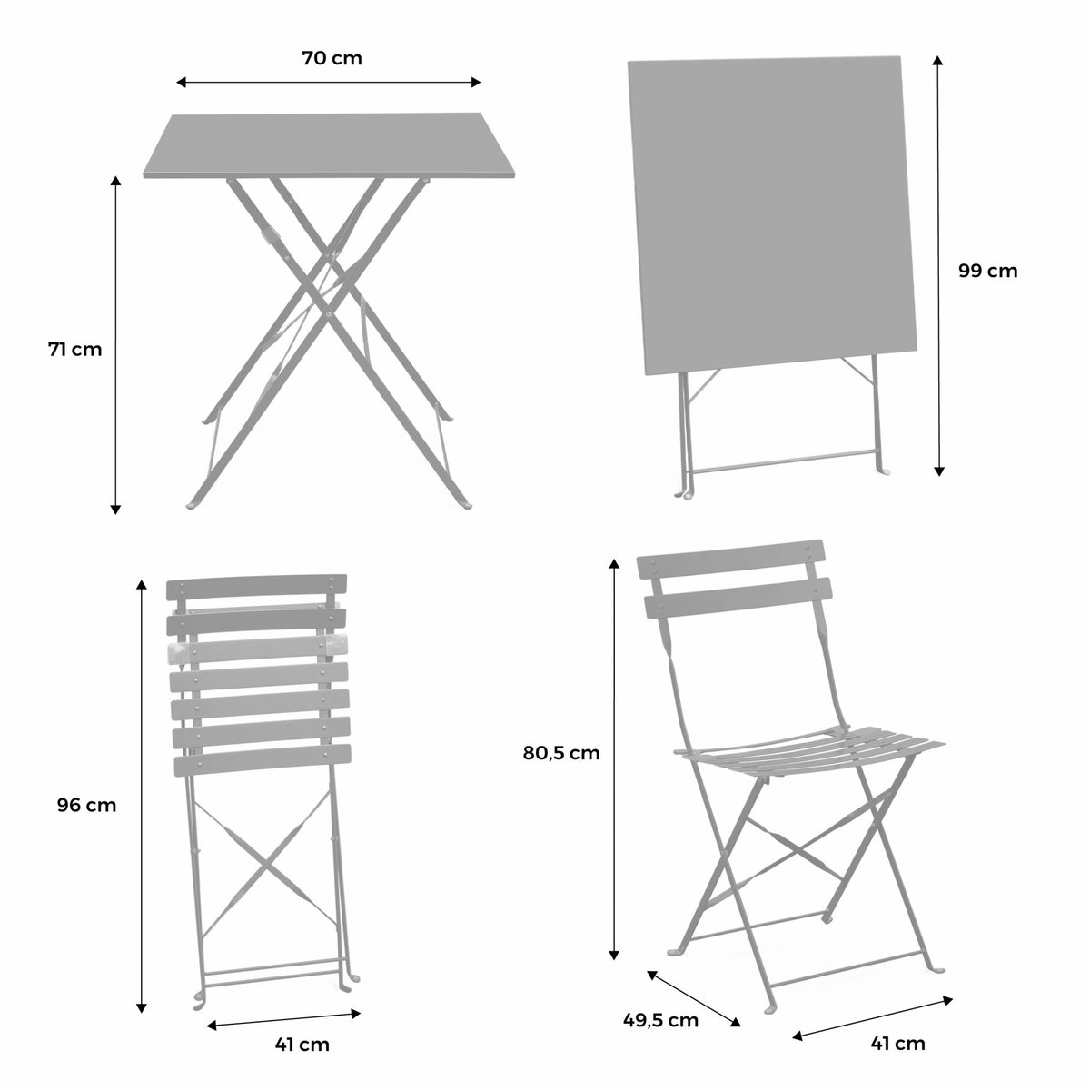 Table de jardin bistrot pliante métal + 2 assises EMILIA vert de gris, SWEEEK