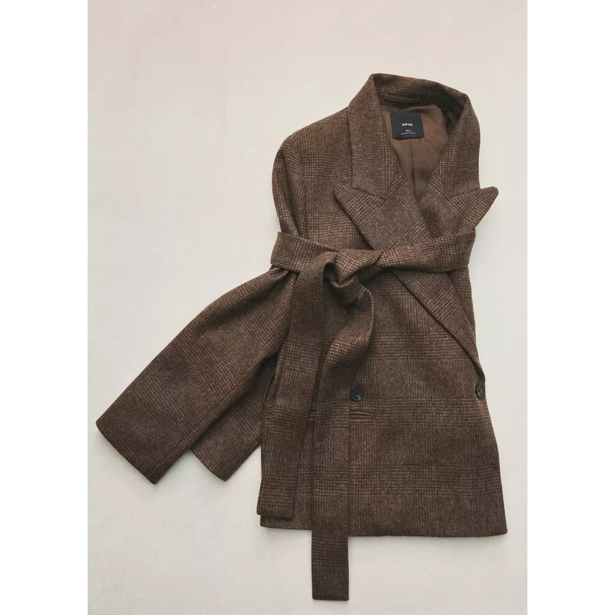 Veste laine à carreaux marron moyen, MANGO
