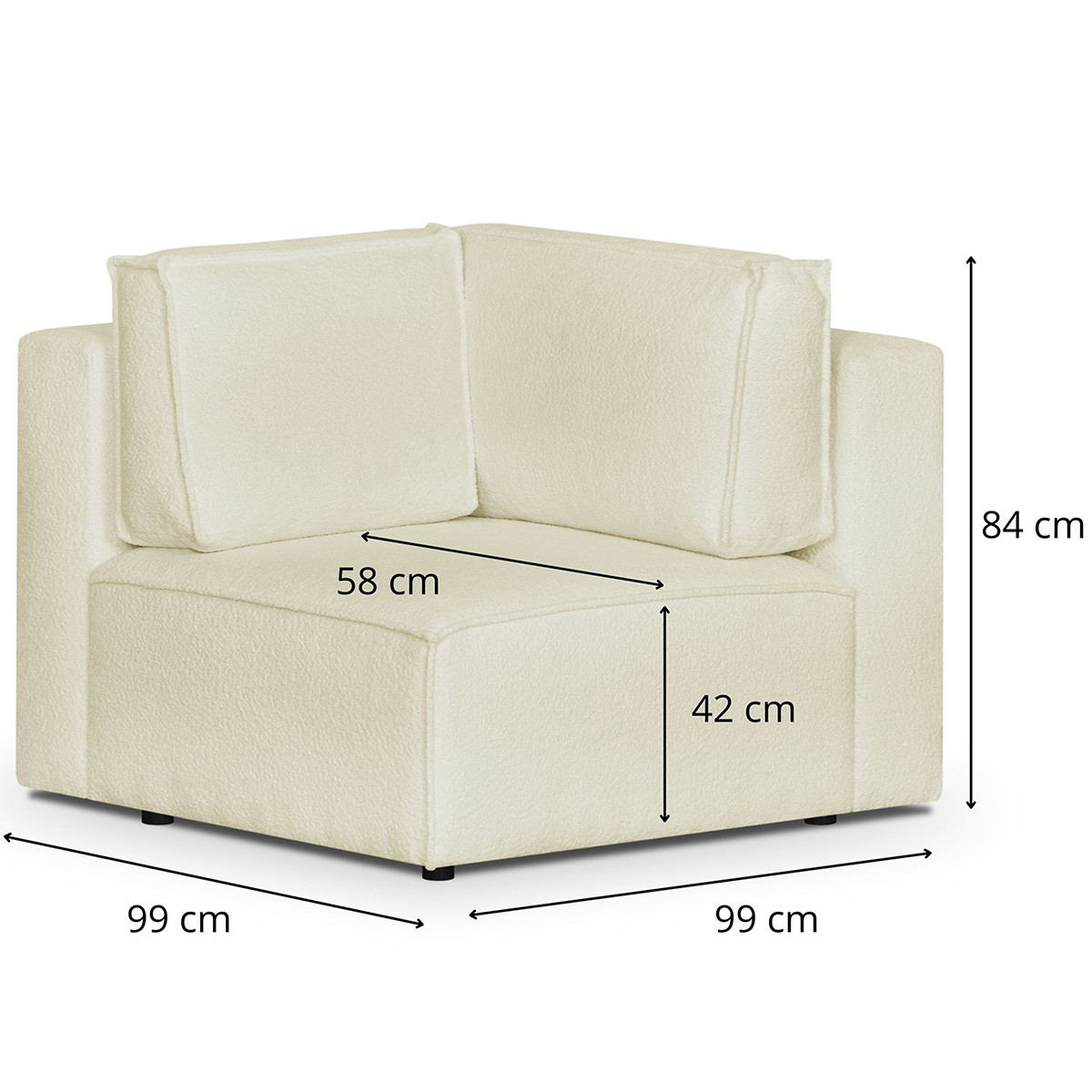 Canapé d'angle gauche convertible 10 places en tissu bouclé - HARPER MOD ecru, HOMIFAB
