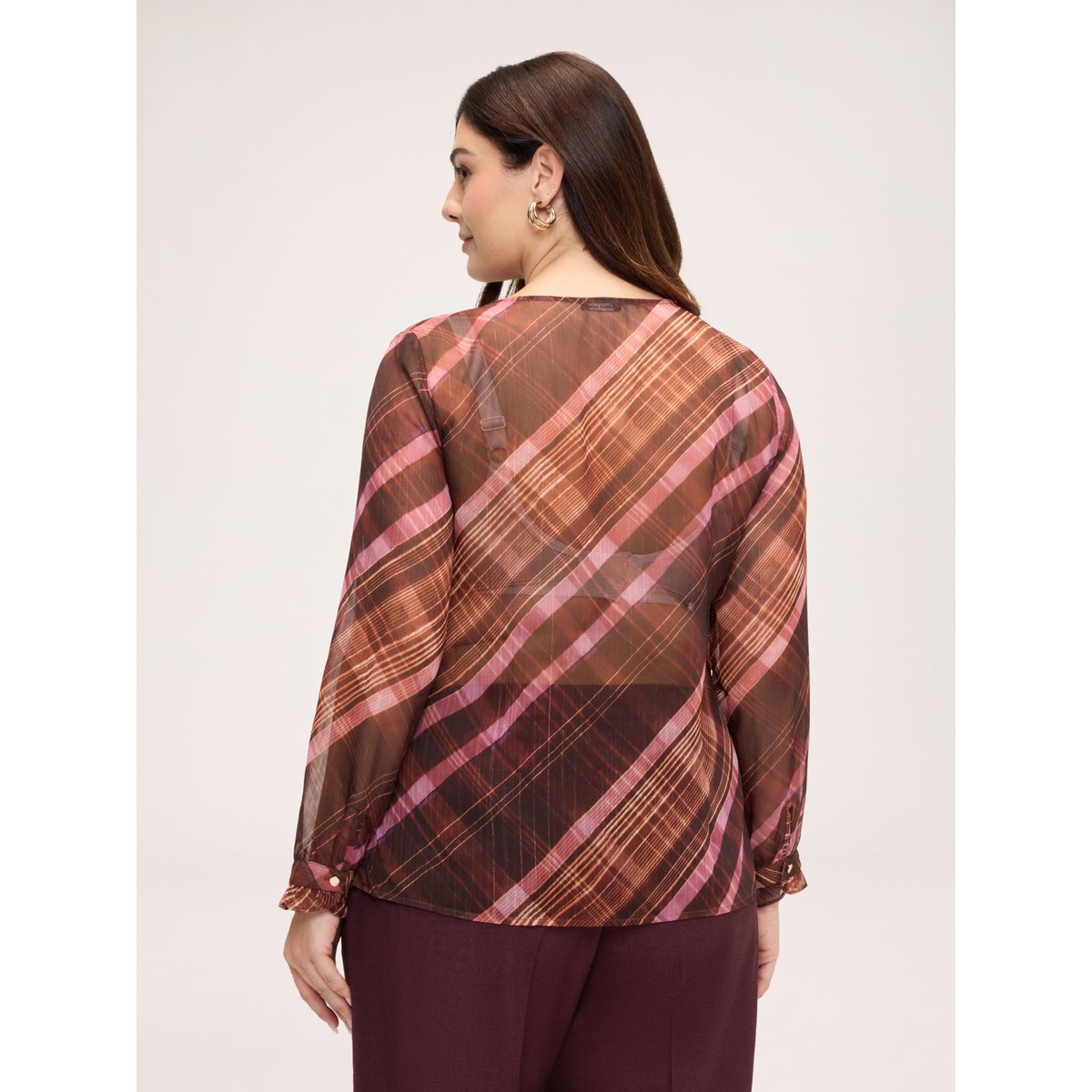 Chemise à imprimé carreaux avec volants marron, FIORELLA RUBINO