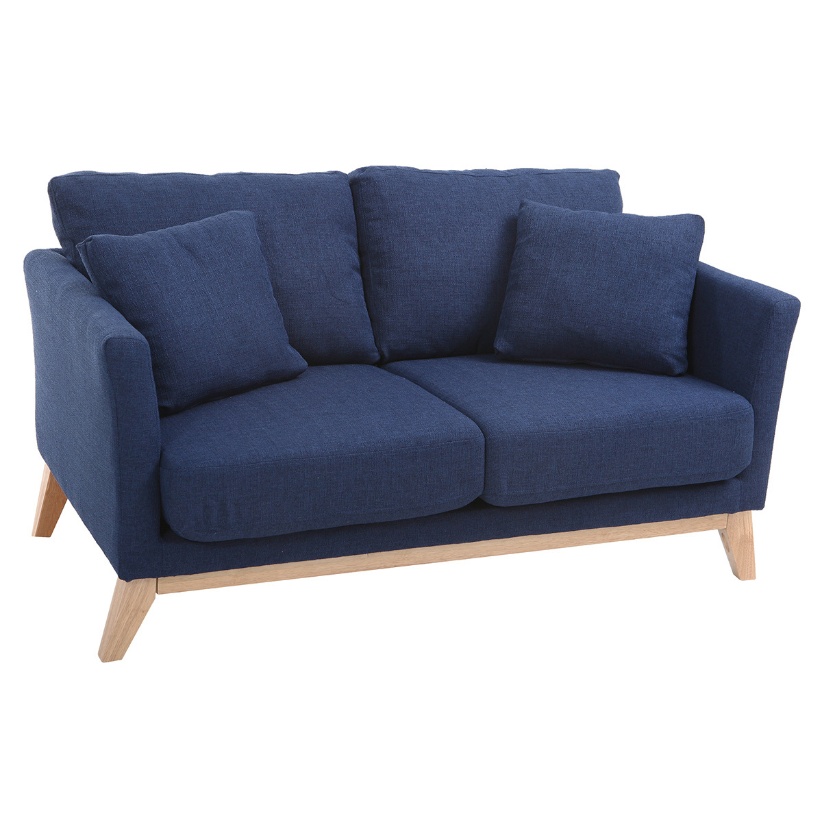Canapé scandinave déhoussable 2 places en tissu chenille terre brûlée et bois clair OSLO bleu marine, MILIBOO