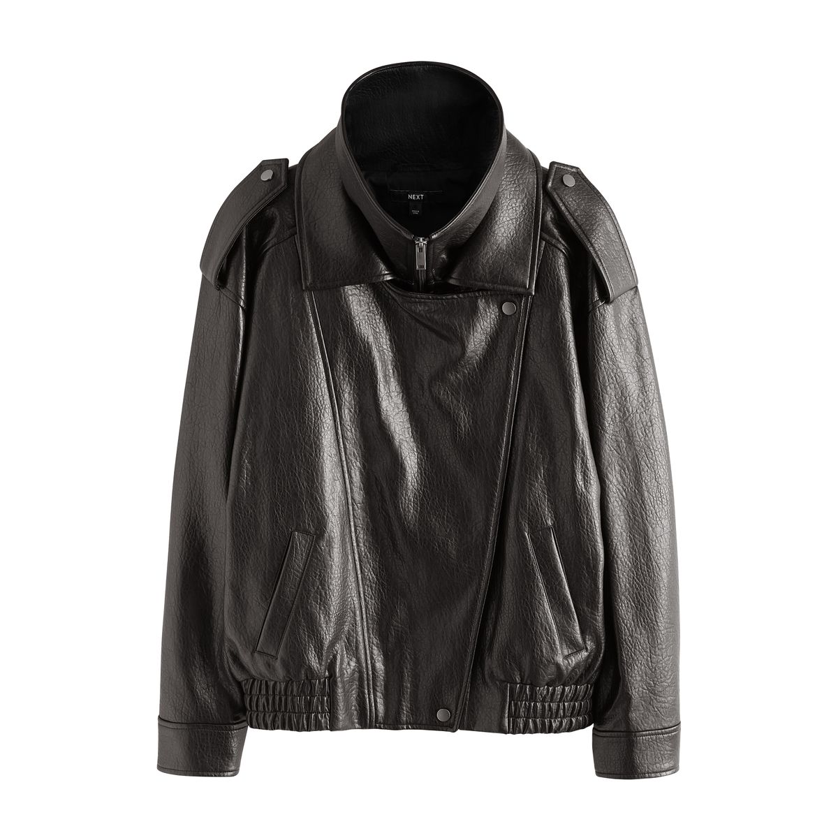 Blouson aviateur en similicuir à col cheminée noir, NEXT