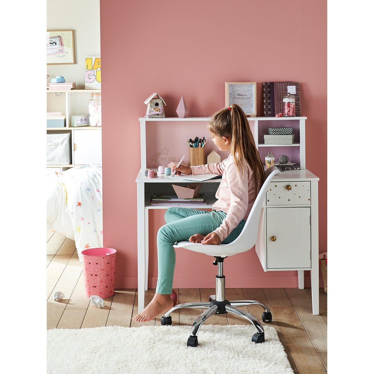 Bureau enfant MAKE A WISH blanc clair uni avec decor, VERTBAUDET