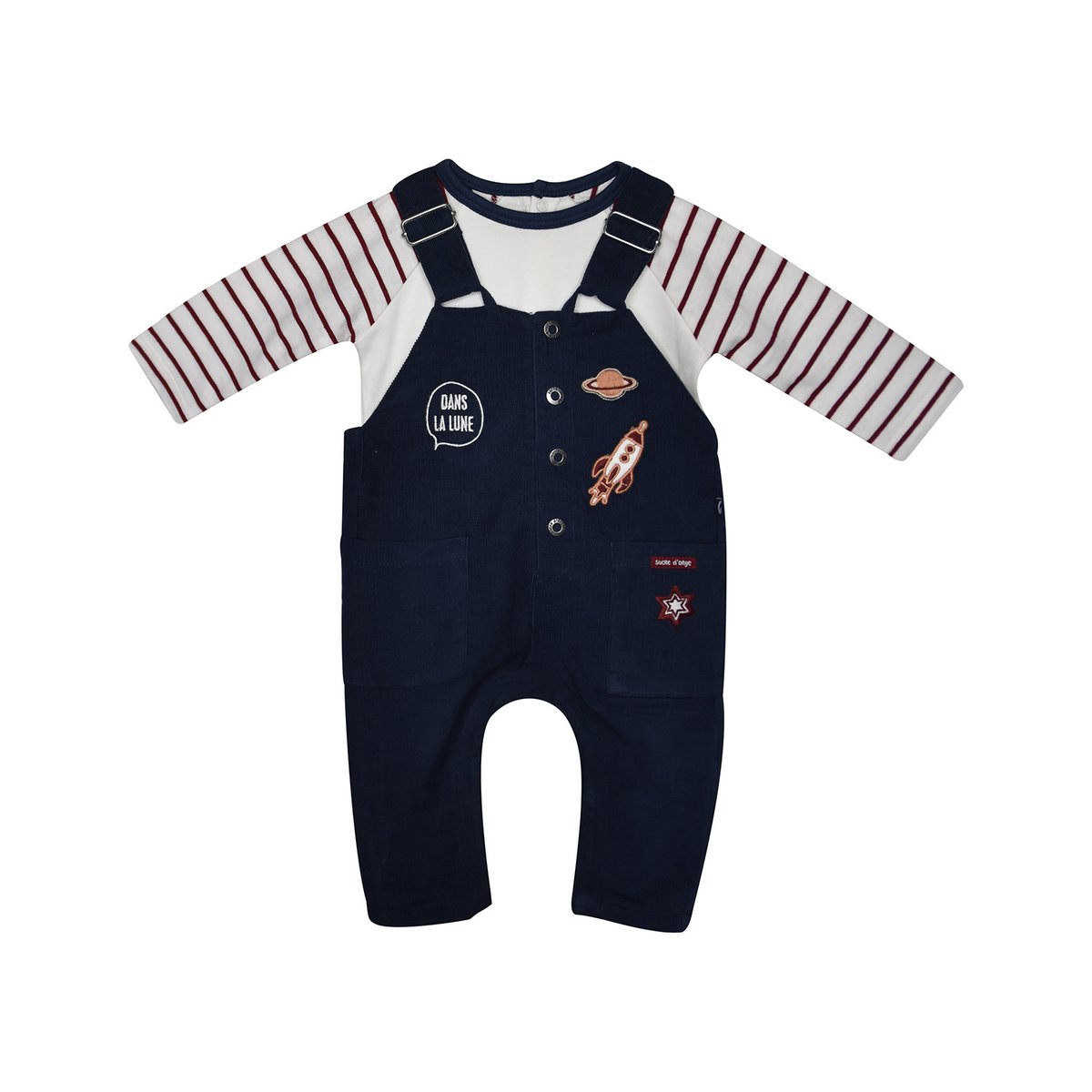 Tee shirt + salopette velours florentin bleu, SUCRE D'ORGE