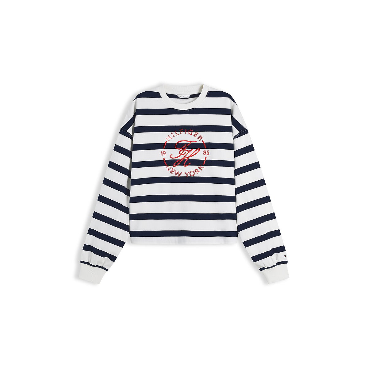 T-shirt de mangas compridas, gola redonda, às riscas branco/marinho, TOMMY HILFIGER