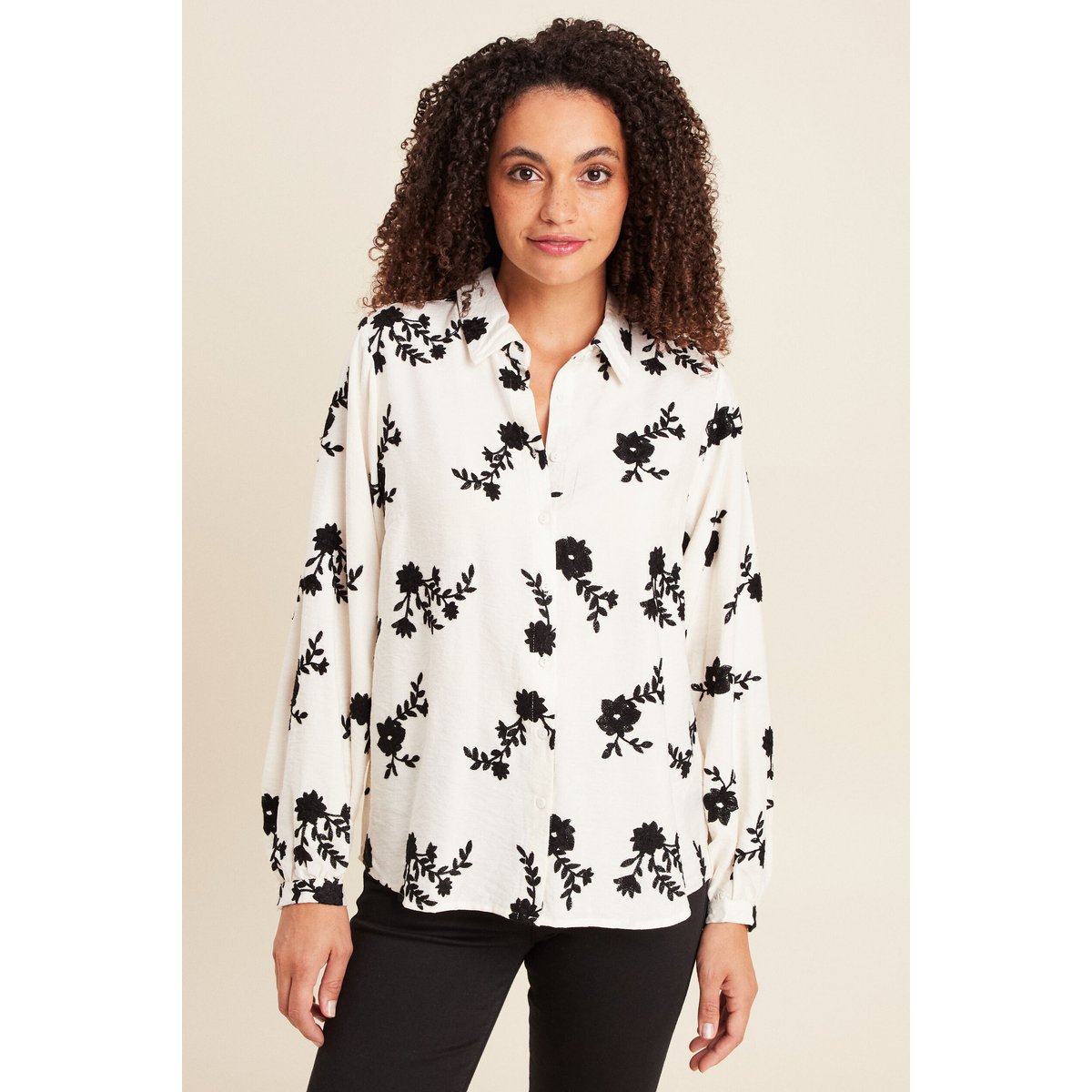 Chemise fluide brodée manches longues blanc, BREAL
