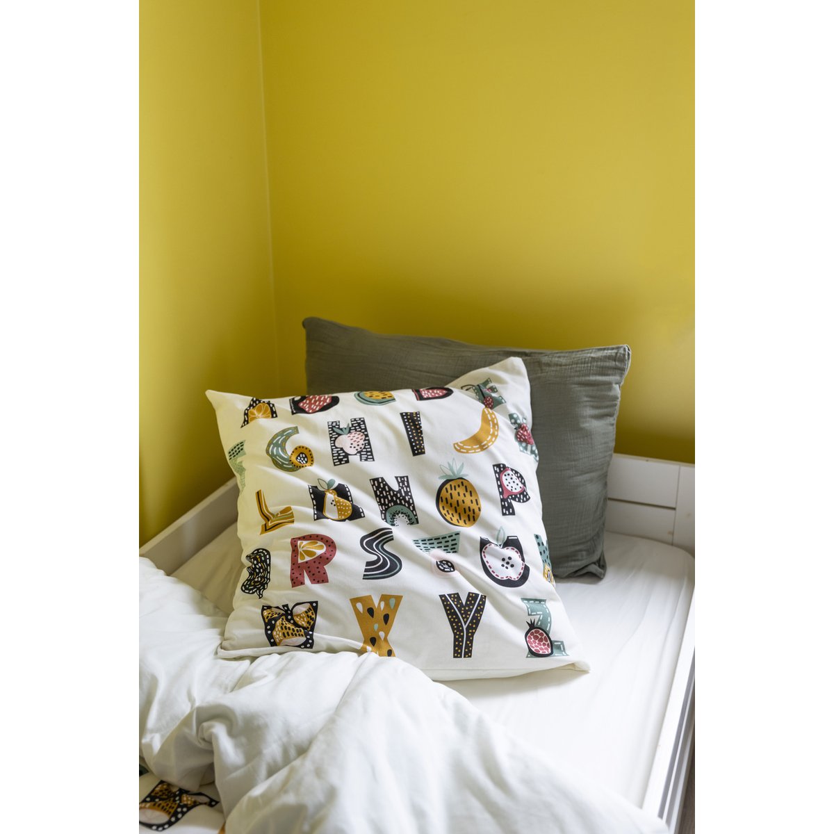 Parure housse de couette + taie Farandole ABC blanc, EDEN