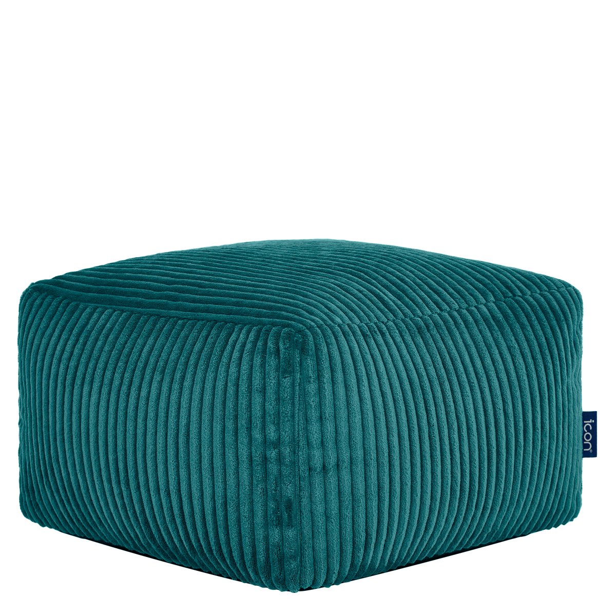 Pouf fauteuil enfant avec repose-pied carré en velours côtelé Oeko-Tex® - NATALIA bleu canard, ICON