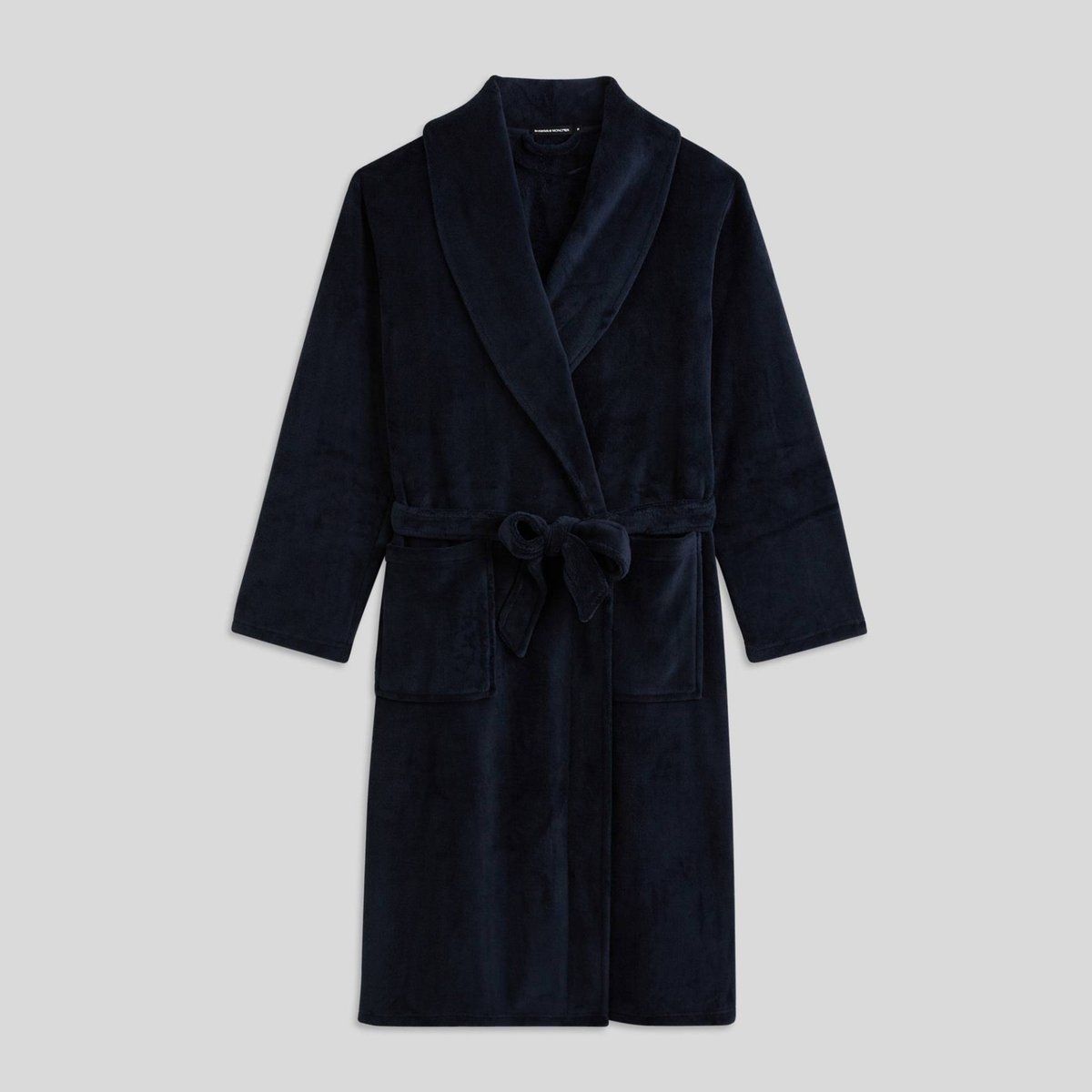 Peignoir long uni en polaire marine, MONOPRIX