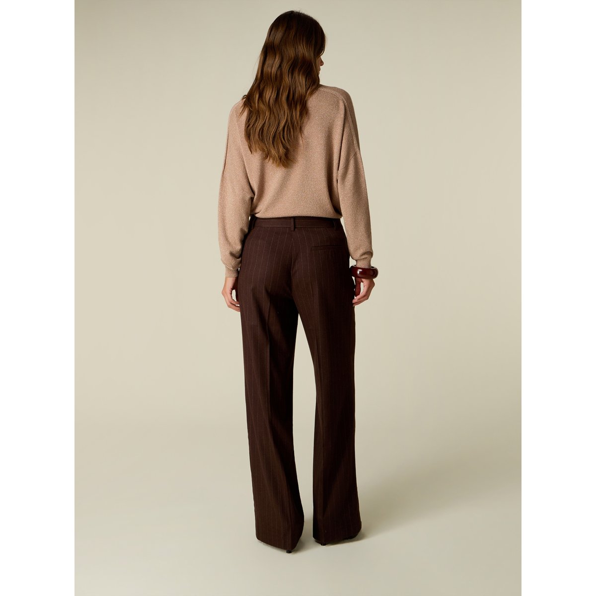 Pantalon palazzo à rayures marron, OLTRE