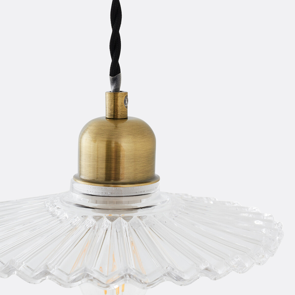 Lámpara de suspensión de latón y vidrio estriado Ø20 cm, Iloa cristal transparente, LA REDOUTE INTERIEURS