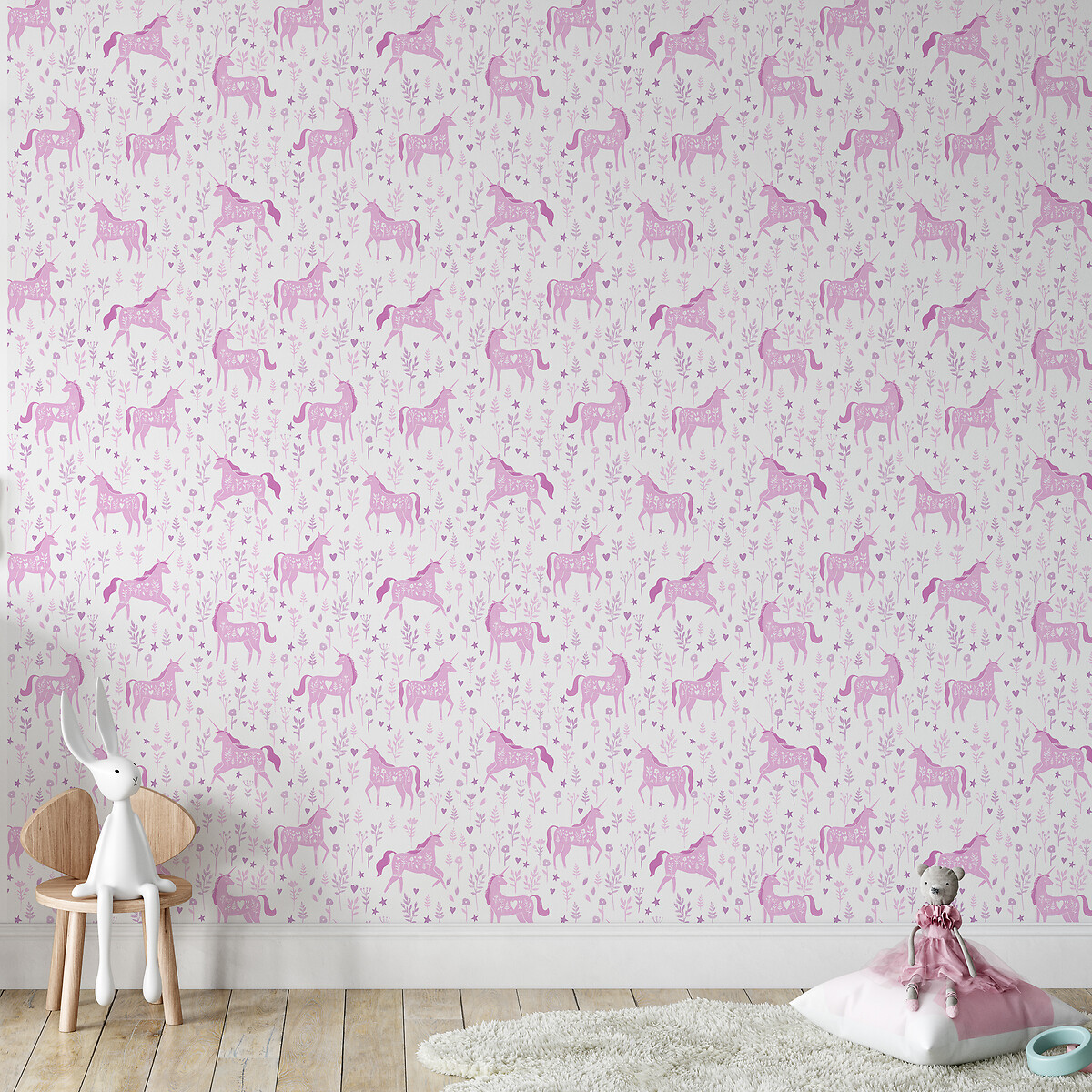 Folk Unicorn Wall Paper pink, CATHERINE LANSFIELD