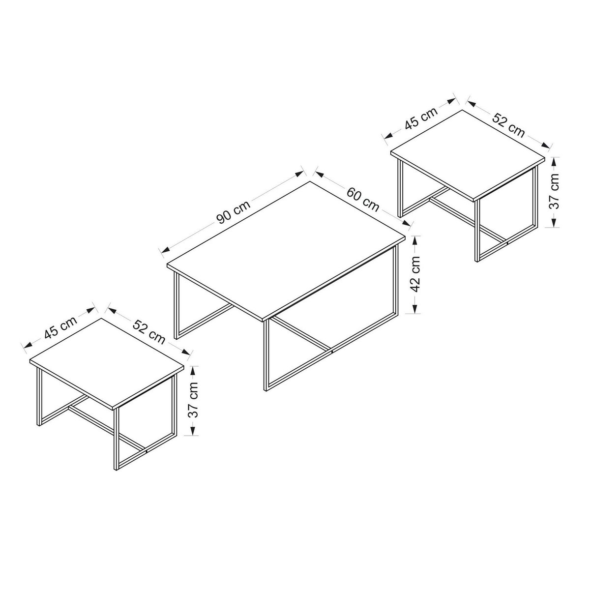 Table basse gigogne minimaliste effet noyer (lot de 3) JENA bois naturel, PIER IMPORT