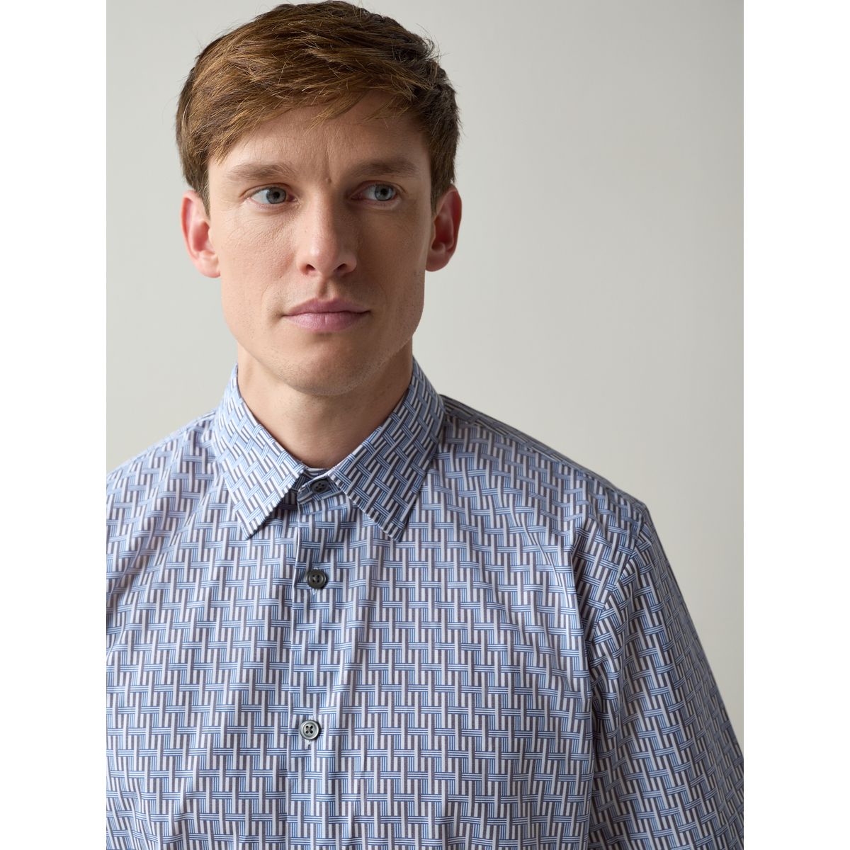 Chemise en coton imprimée à manches courtes bleu géométrique, NEXT