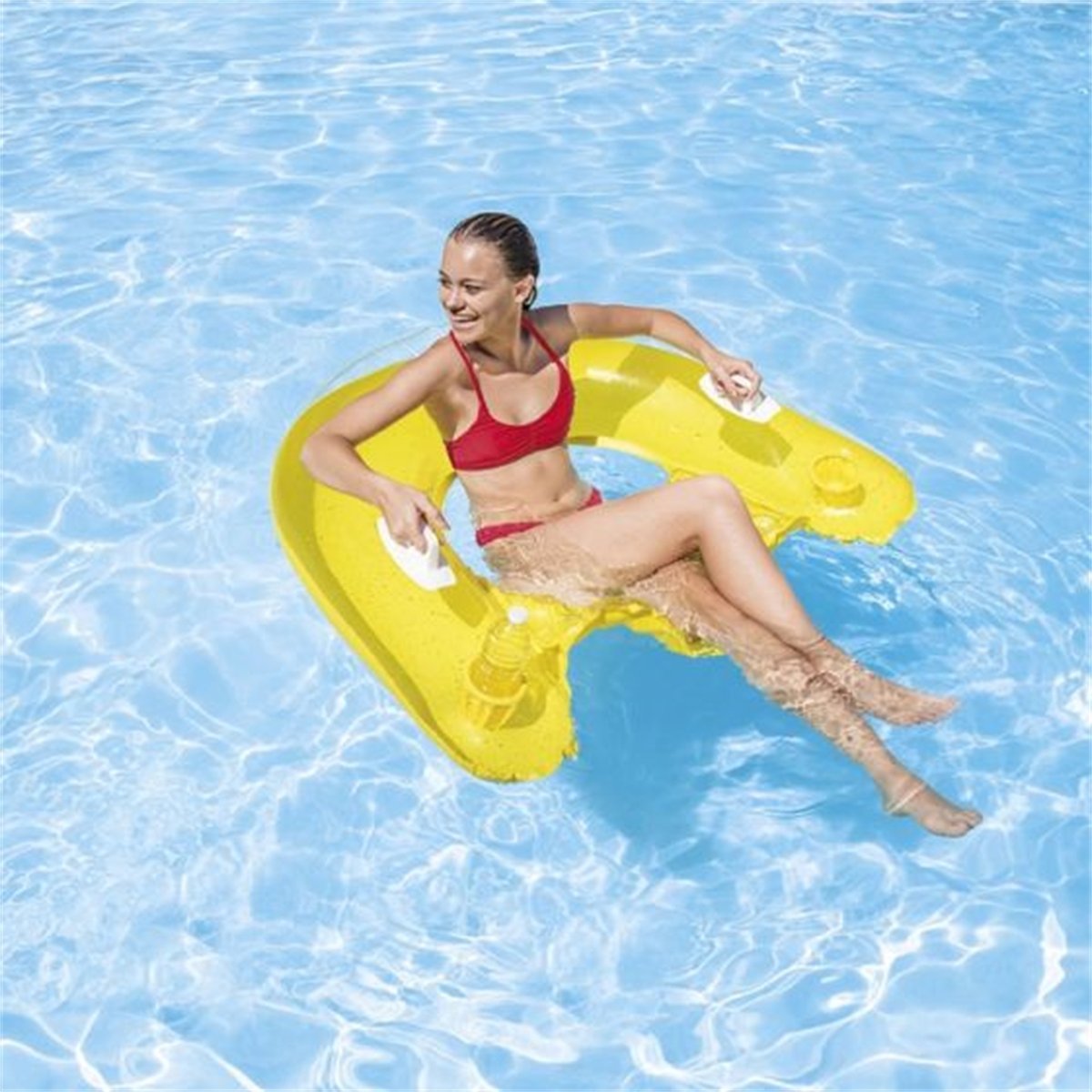 Fauteuil de piscine semi immergé bleu ou jaune, INTEX
