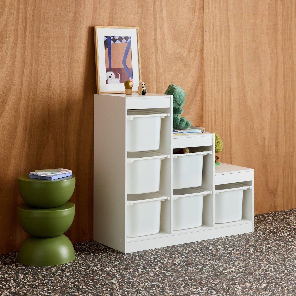 Meuble de rangement enfant escalier 6 bacs de rangement SORA blanc, SWEEEK