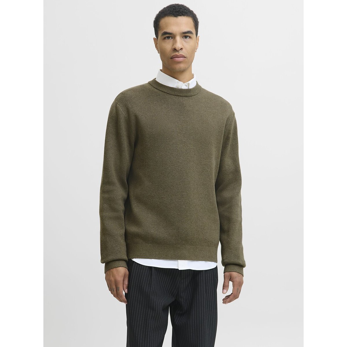 Pull en maille col rond kaki, JACK & JONES