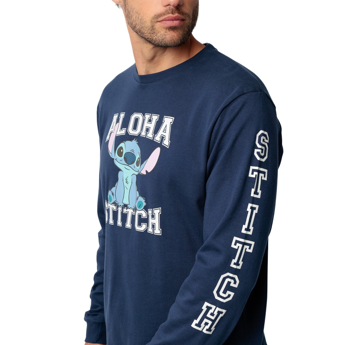 Pyjama velours pantalon top manches longues Aloha Stitch Disney bleu marine, ADMAS