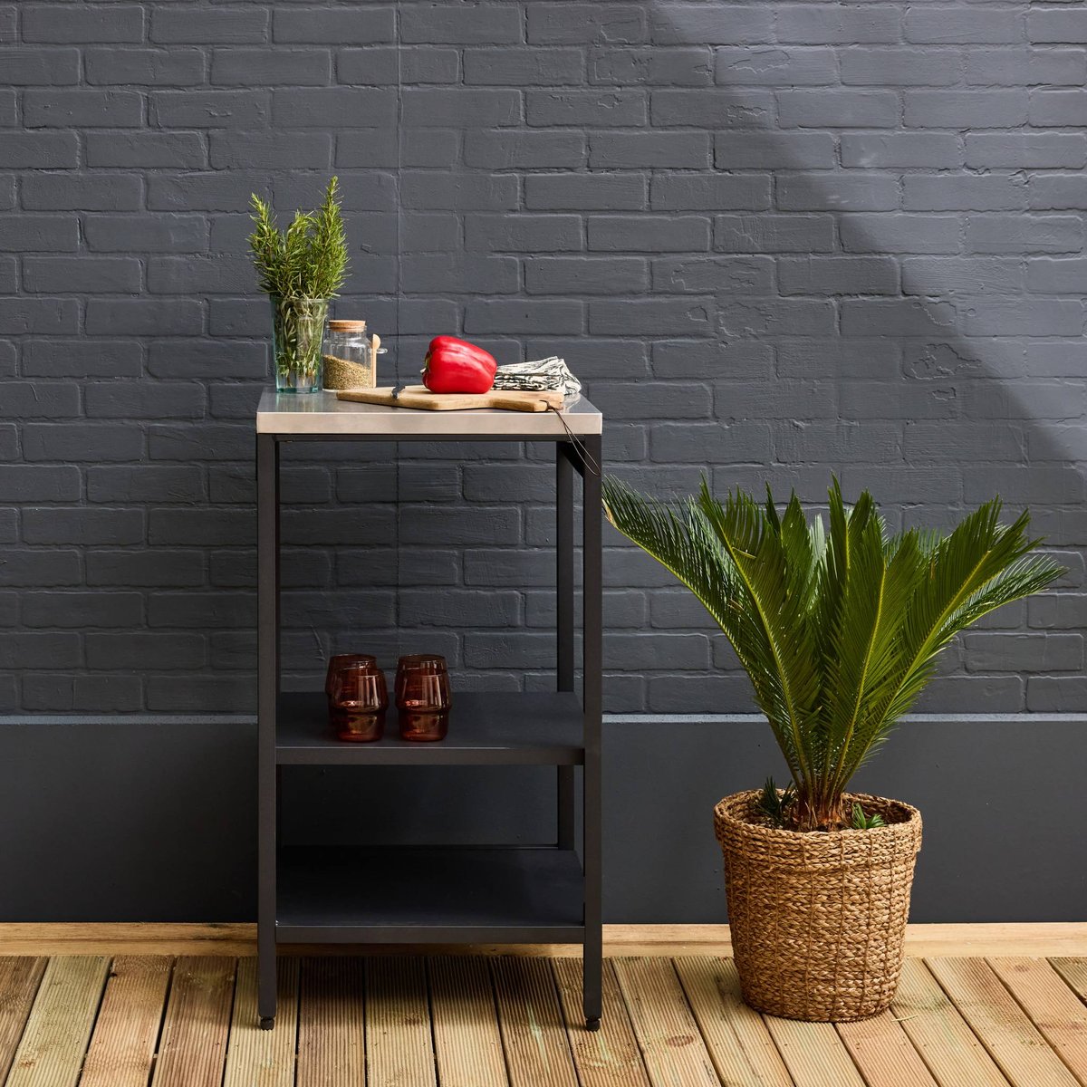 Module d'angle de cuisine extérieure acier 2 étagères L49cm NAXOS noir, SWEEEK