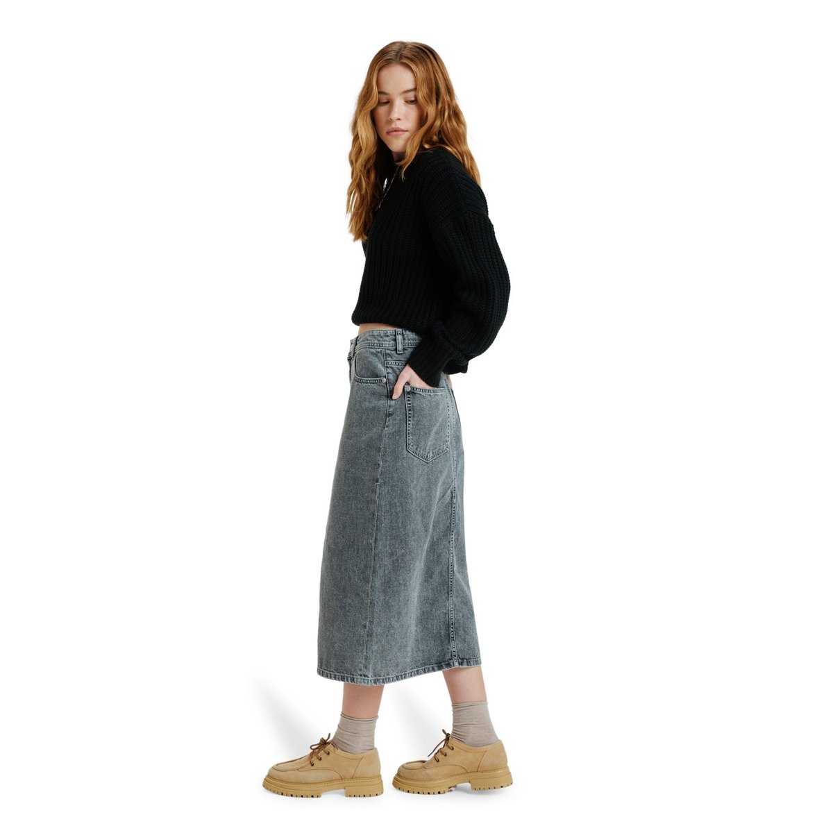Jupe en jean de longueur midi COLD WINDS. gris mid grey, ROXY