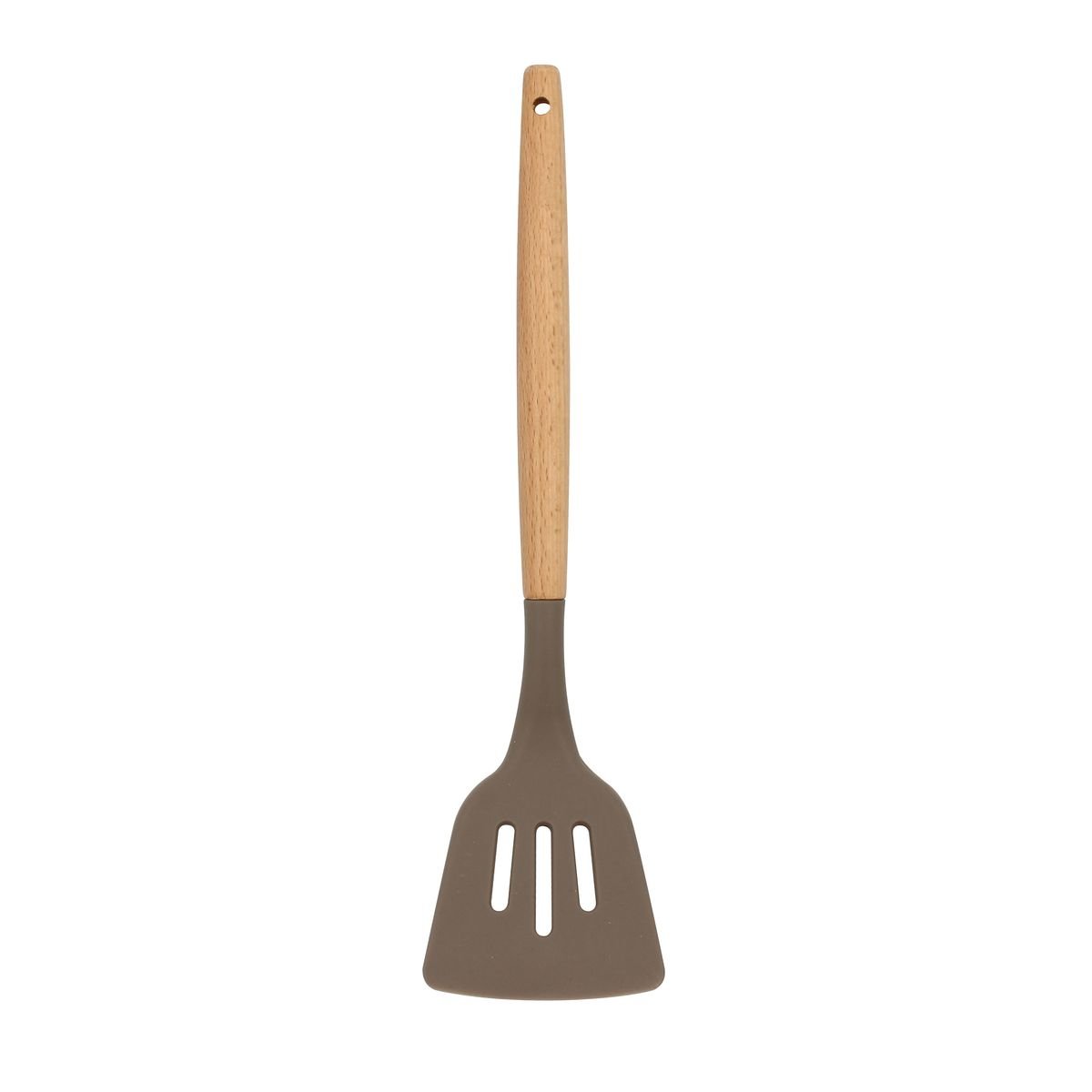 Spatule ajourée en silicone et manche en bois, ELIOTT taupe, MENASTYL
