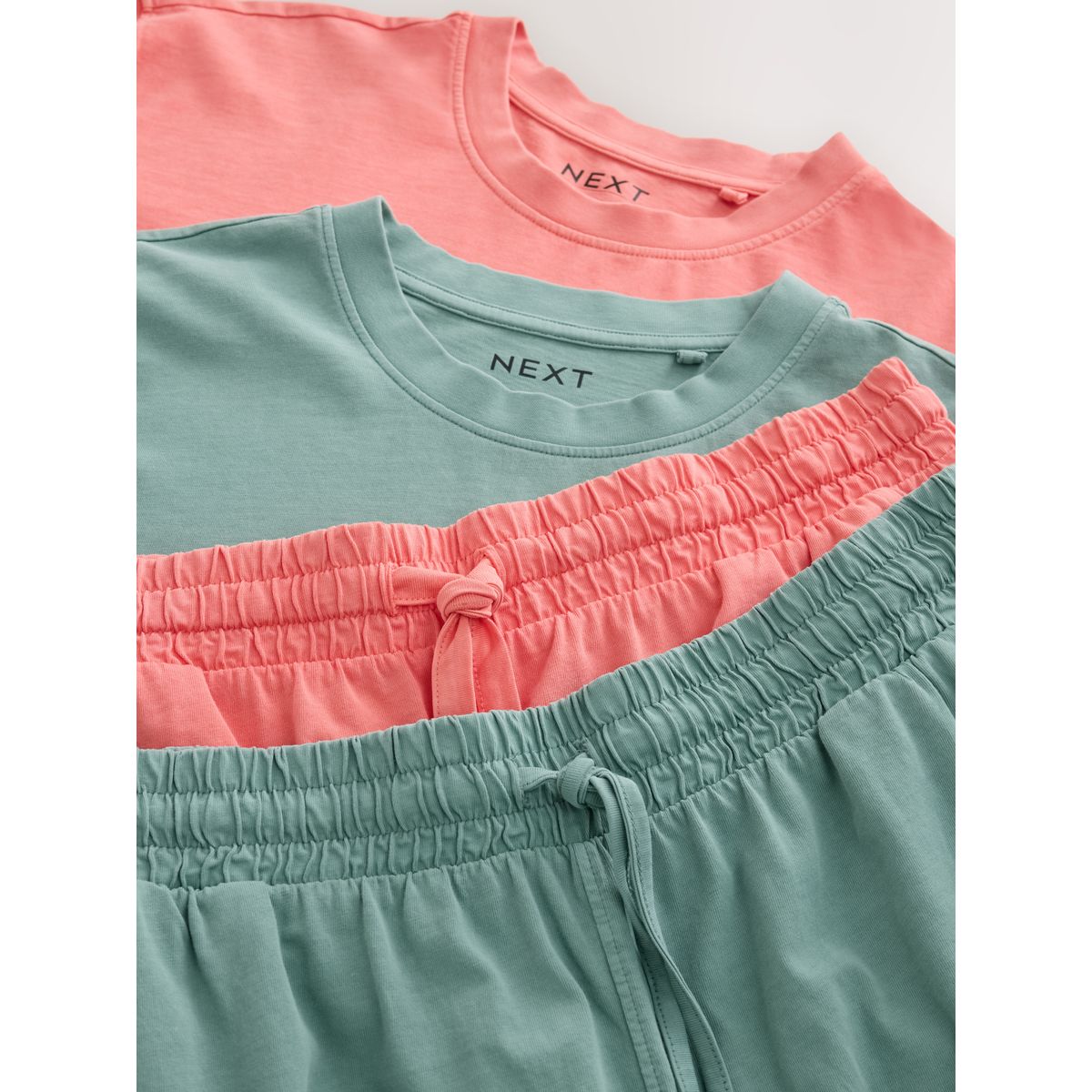 Pyjama en jersey délavé, lot de 2 vert/rose, NEXT