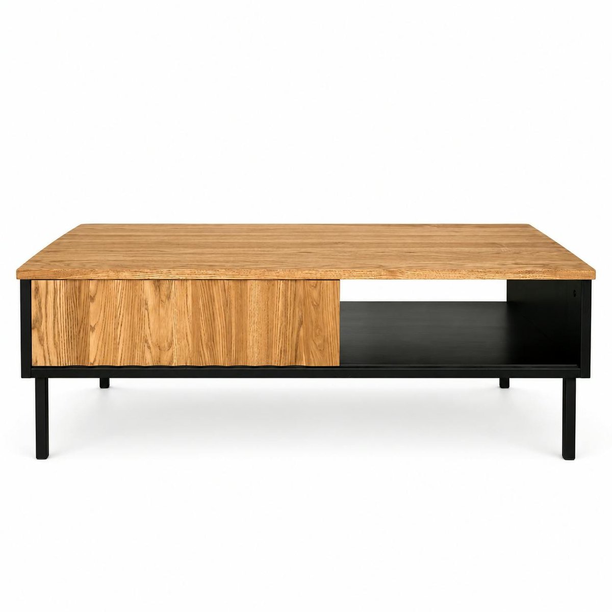 Table basse en bois bicolore avec façade ondulée TARAN bois naturel, PIER IMPORT