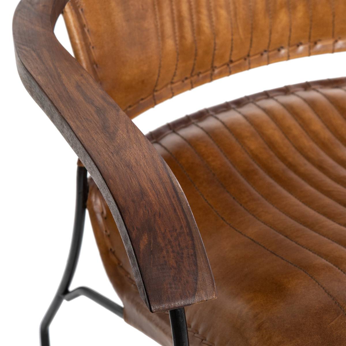 Fauteuil en cuir cognac structure métal HOPER marron, ATMOSPHERA