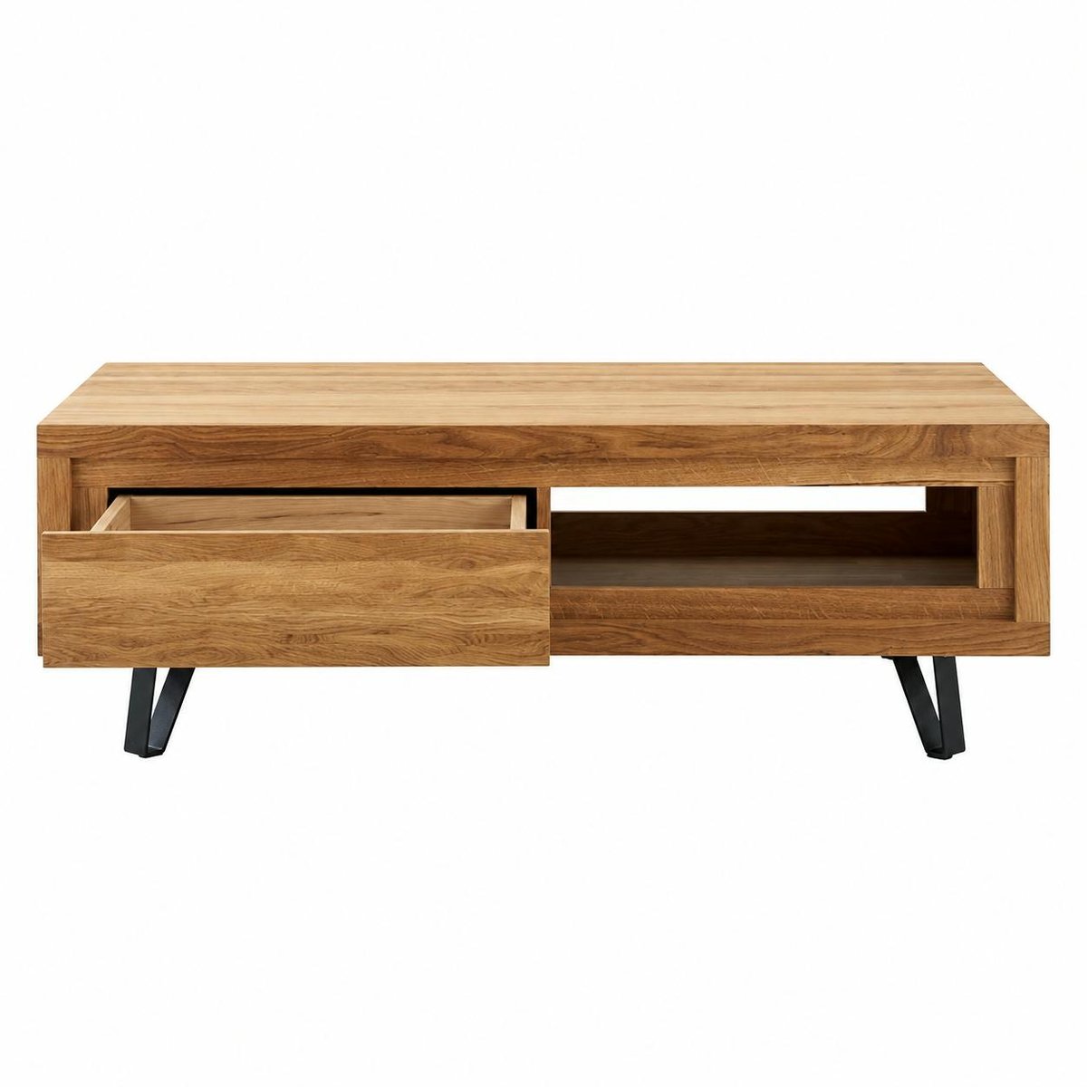 Table basse bois massif - 1 tiroir, frise décorative ROSETO bois naturel, PIER IMPORT