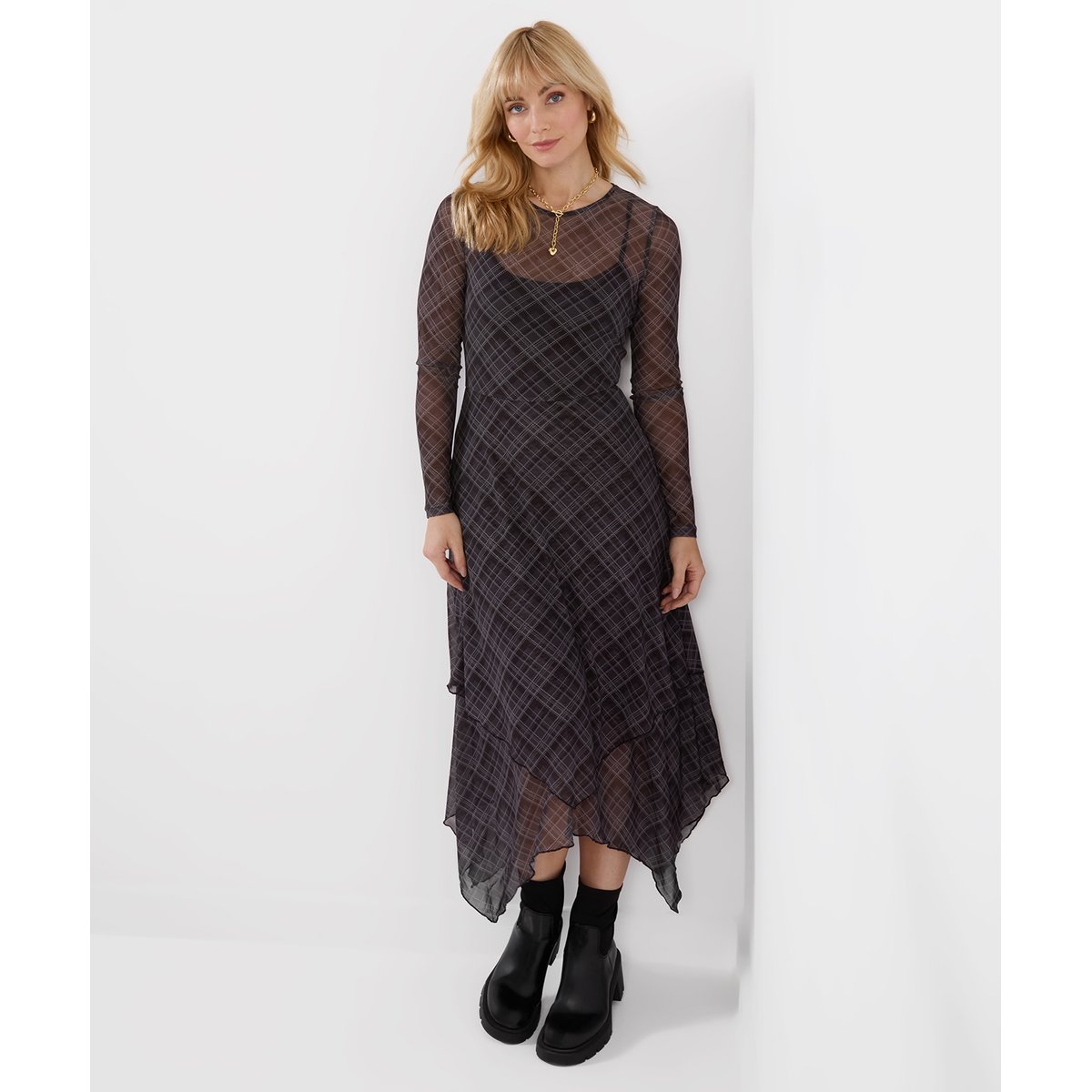 Robe en Mesh à Carreaux et Ourlet Plongeant Roxy gris, JOE BROWNS
