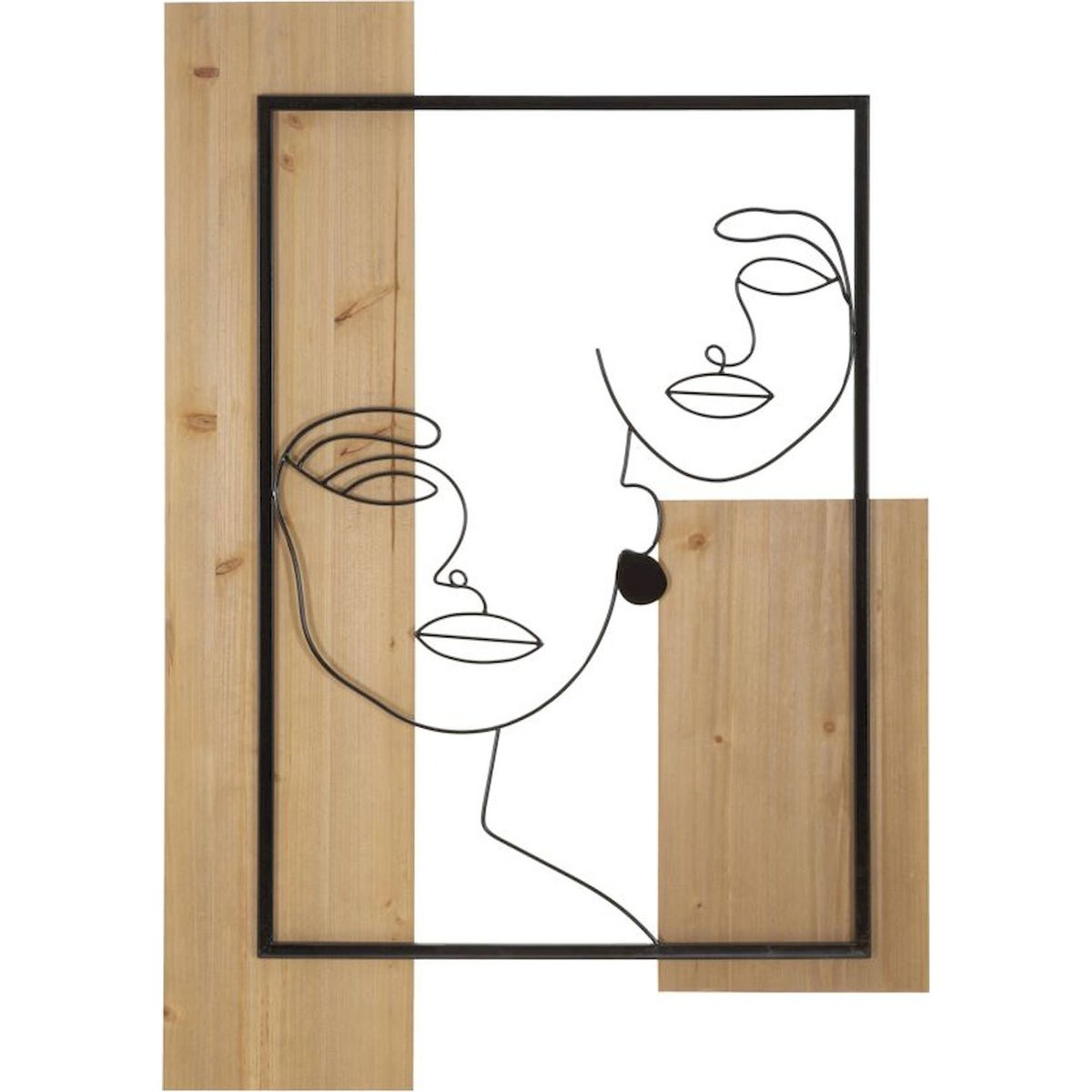 Décoration murale deux visages en fer relief 3d noir et brun, RECOLLECTION