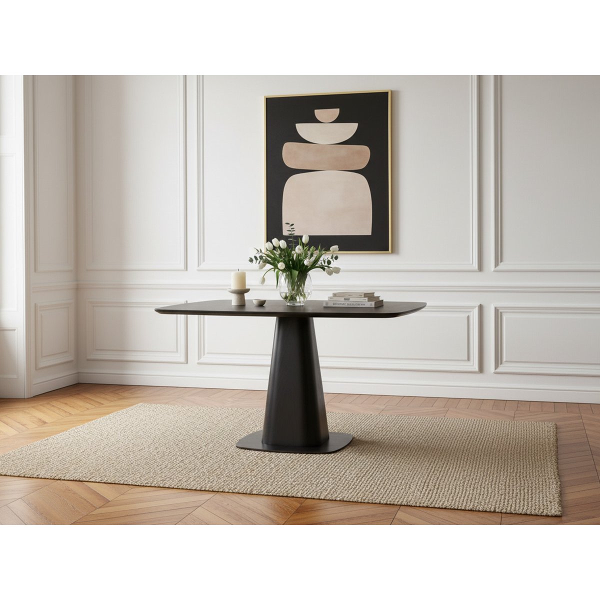 Table à manger carrée NOA 120 cm placage chêne noir, BOBOCHIC