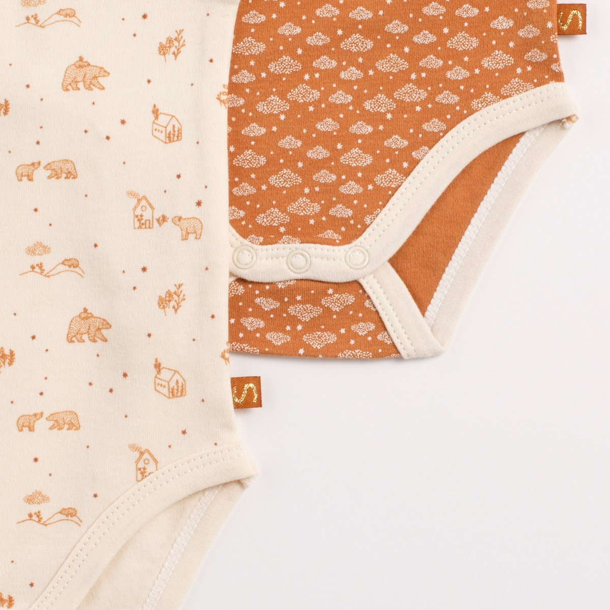 Bodies bébé croisés à manches courtes Lot de 3 beige/marron, SAUTHON