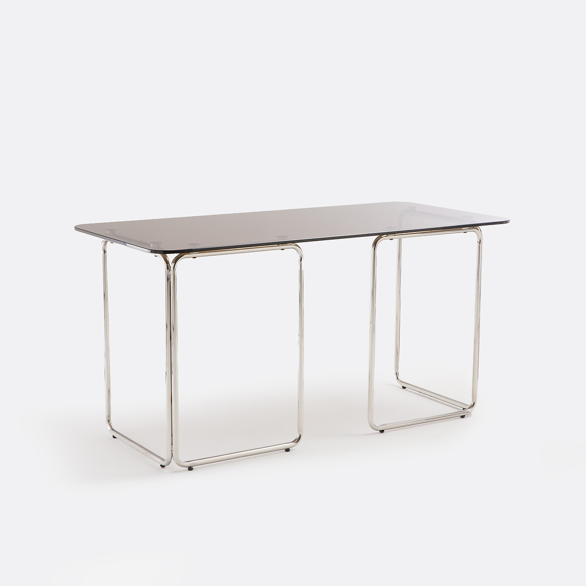 Bureau en verre et acier chromé, Socer verre fumé, LA REDOUTE INTERIEURS