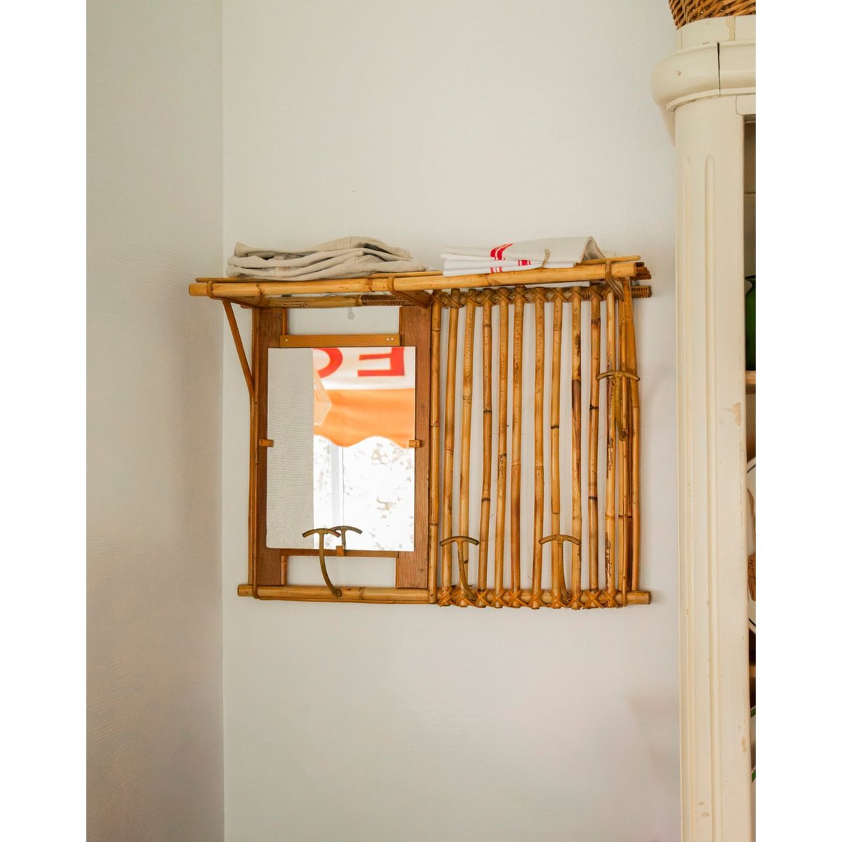 Miroir en bambou multifonctionnel Georges N°1477 - Bon état bois clair, DEBONGOUT