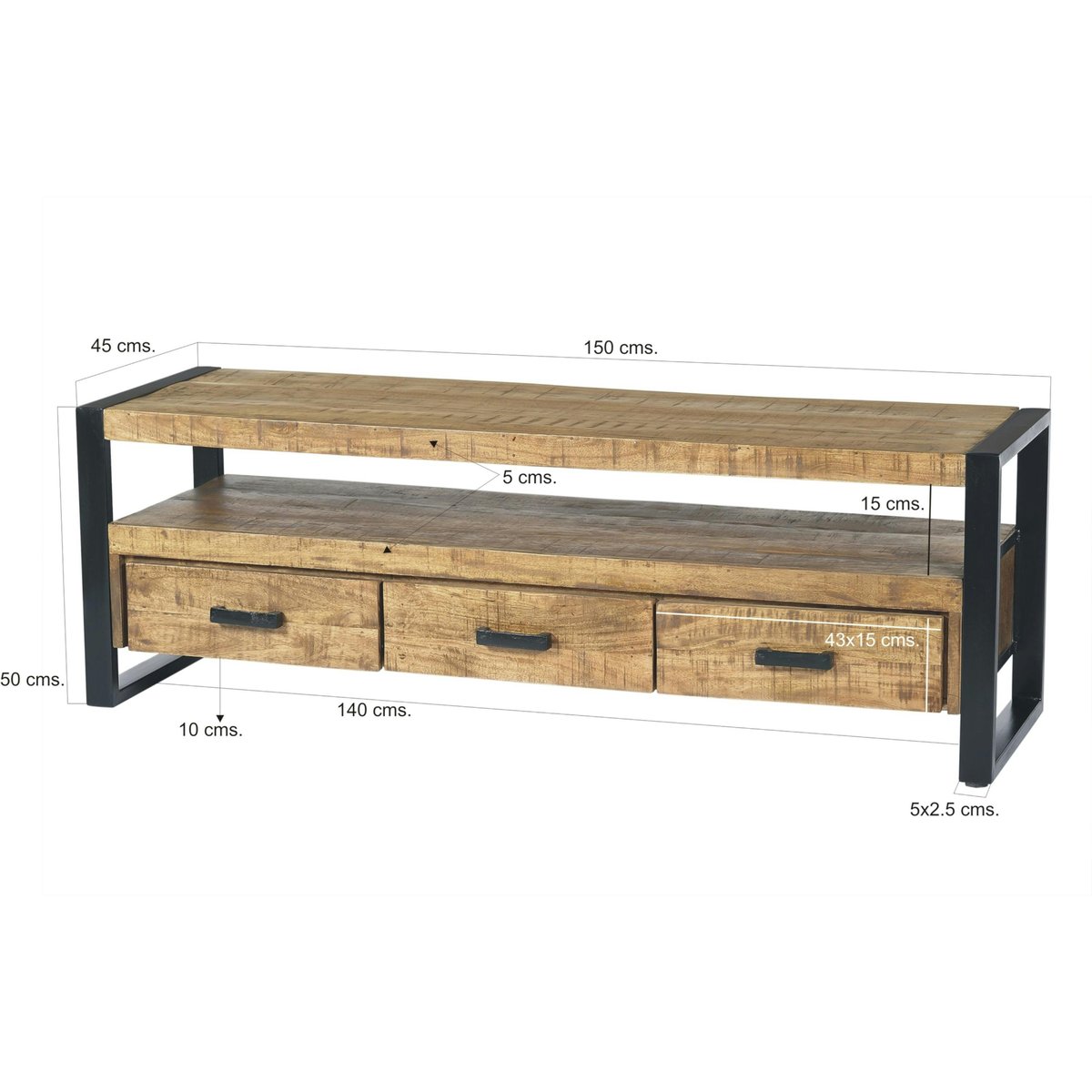 Meuble TV bois métal à double plateau KARGO bois naturel, PIER IMPORT