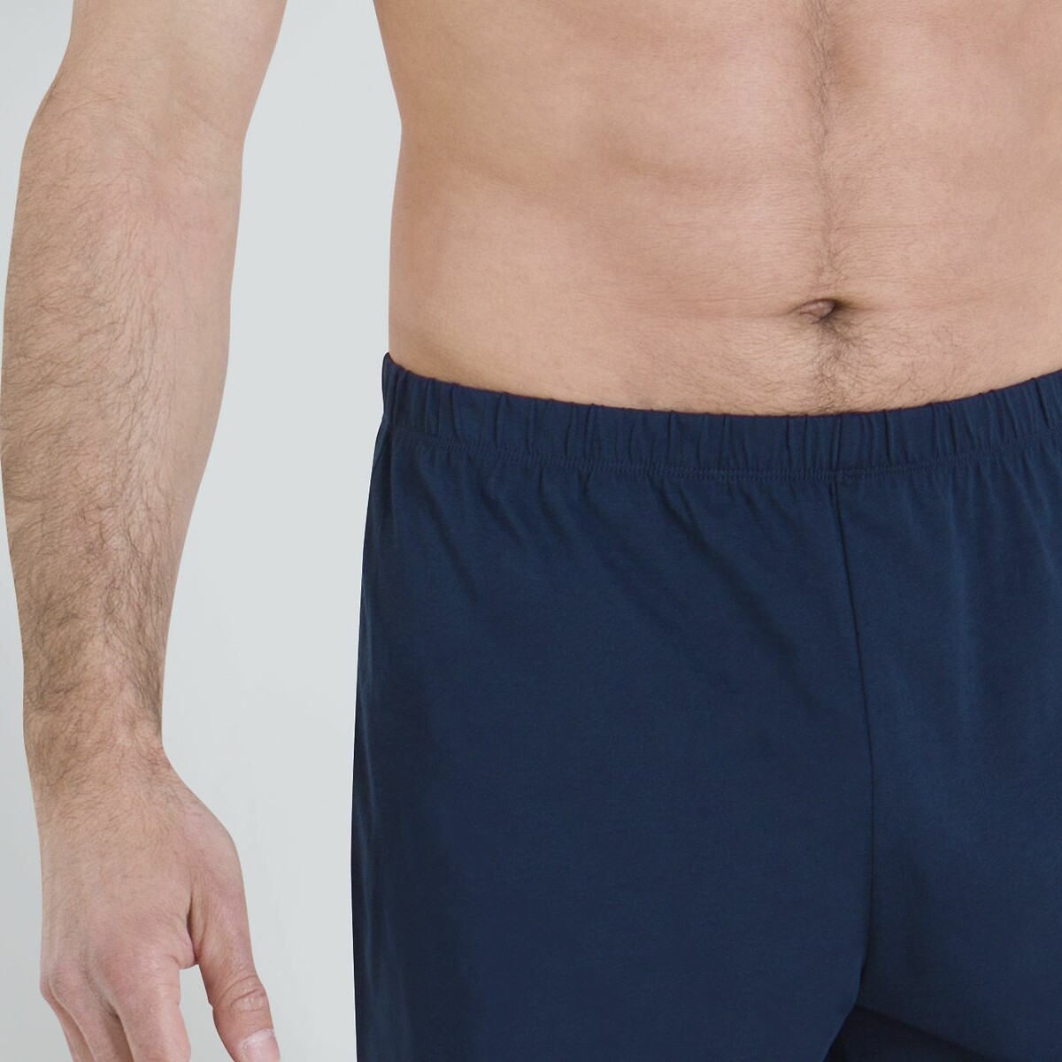 Pyjama long en coton gris + bleu marine, ATHENA