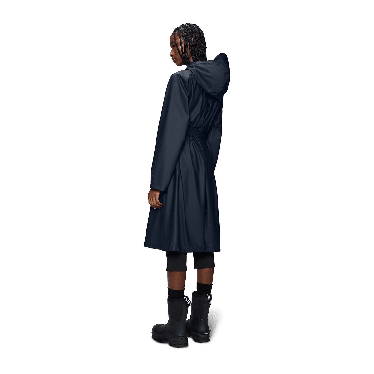 Imperméable long à capuche et ceinture, A-LINE bleu marine, RAINS