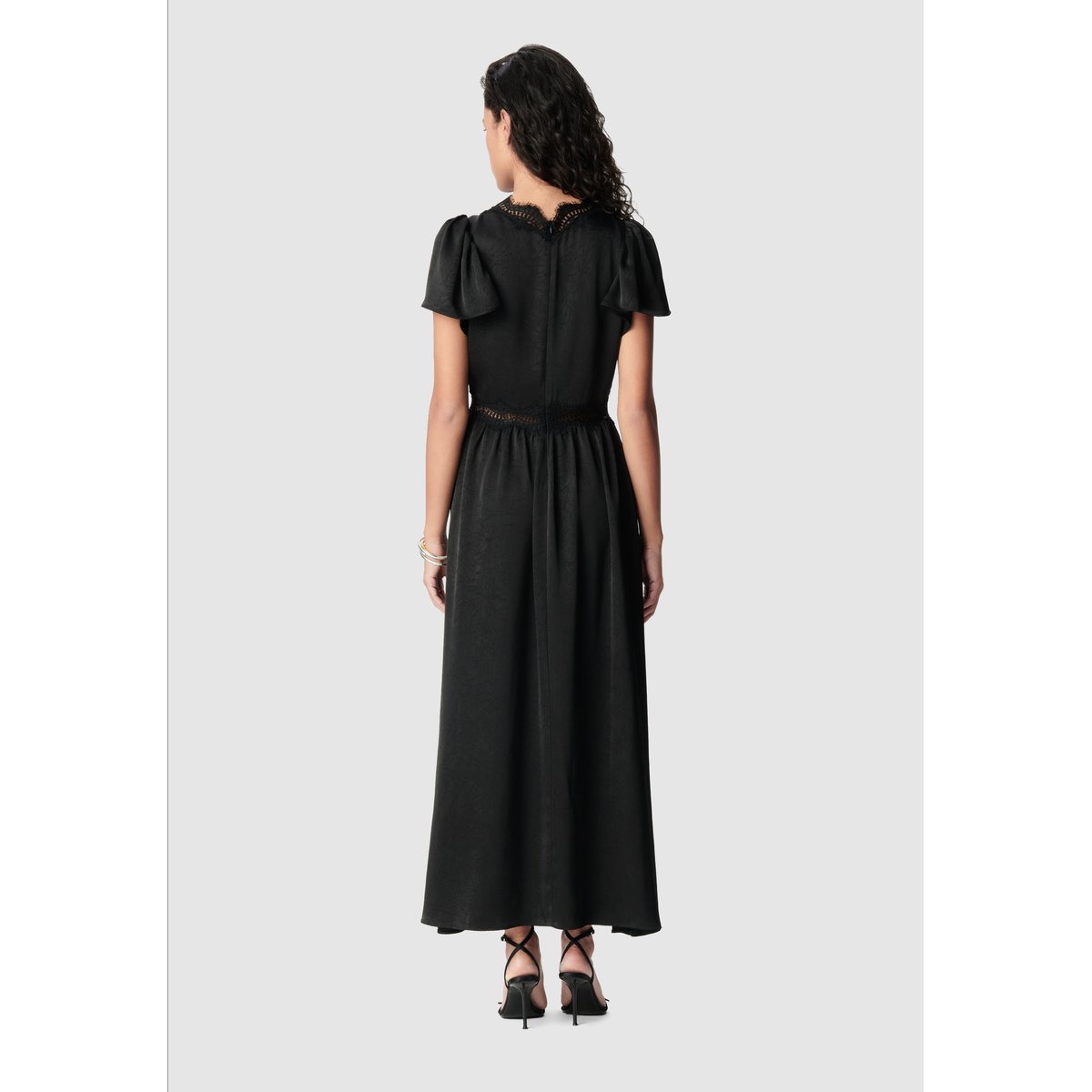 Robe satinée froissée détails dentelle noir, IKKS