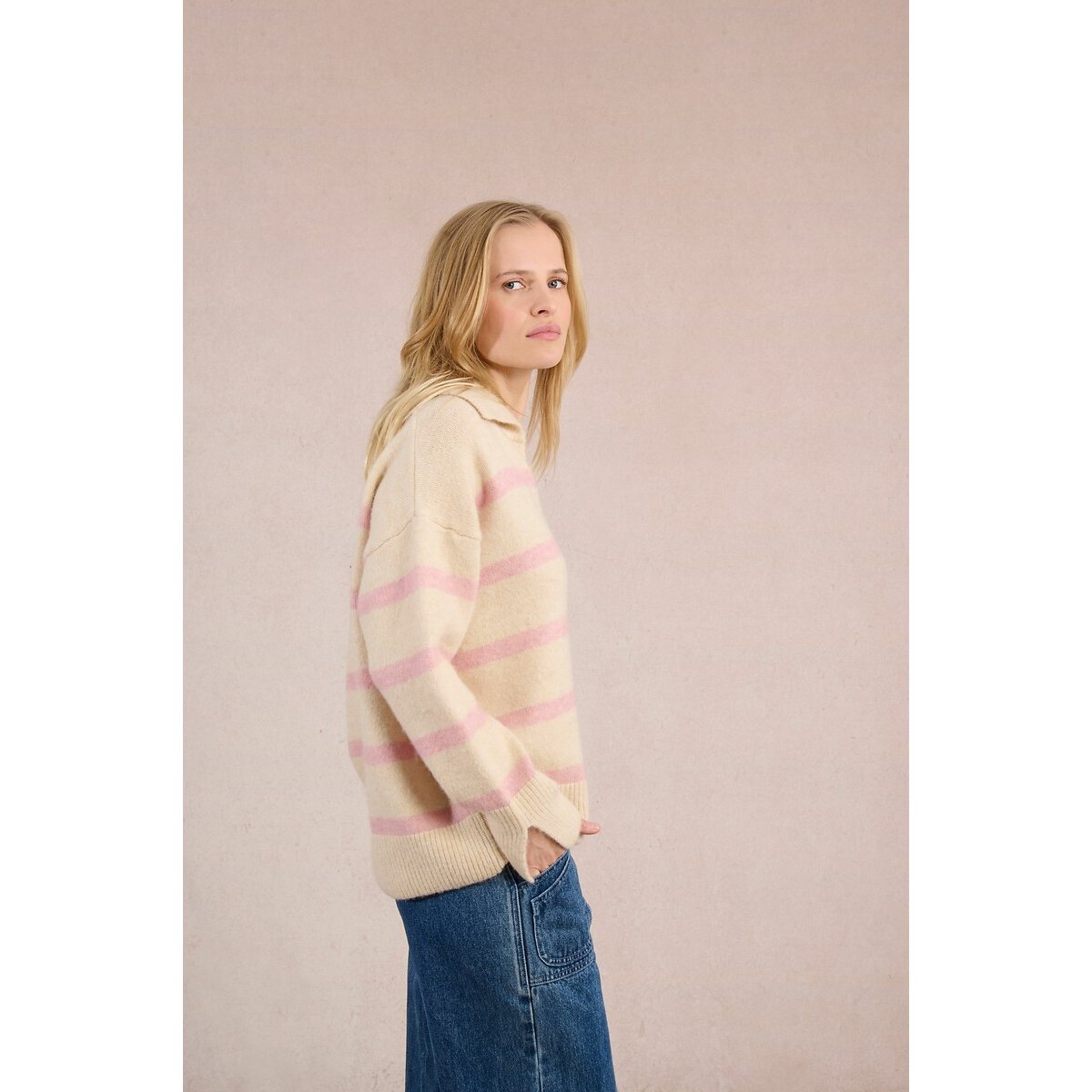 Striped Polo Shirt Jumper ecru striped, MOLLY BRACKEN