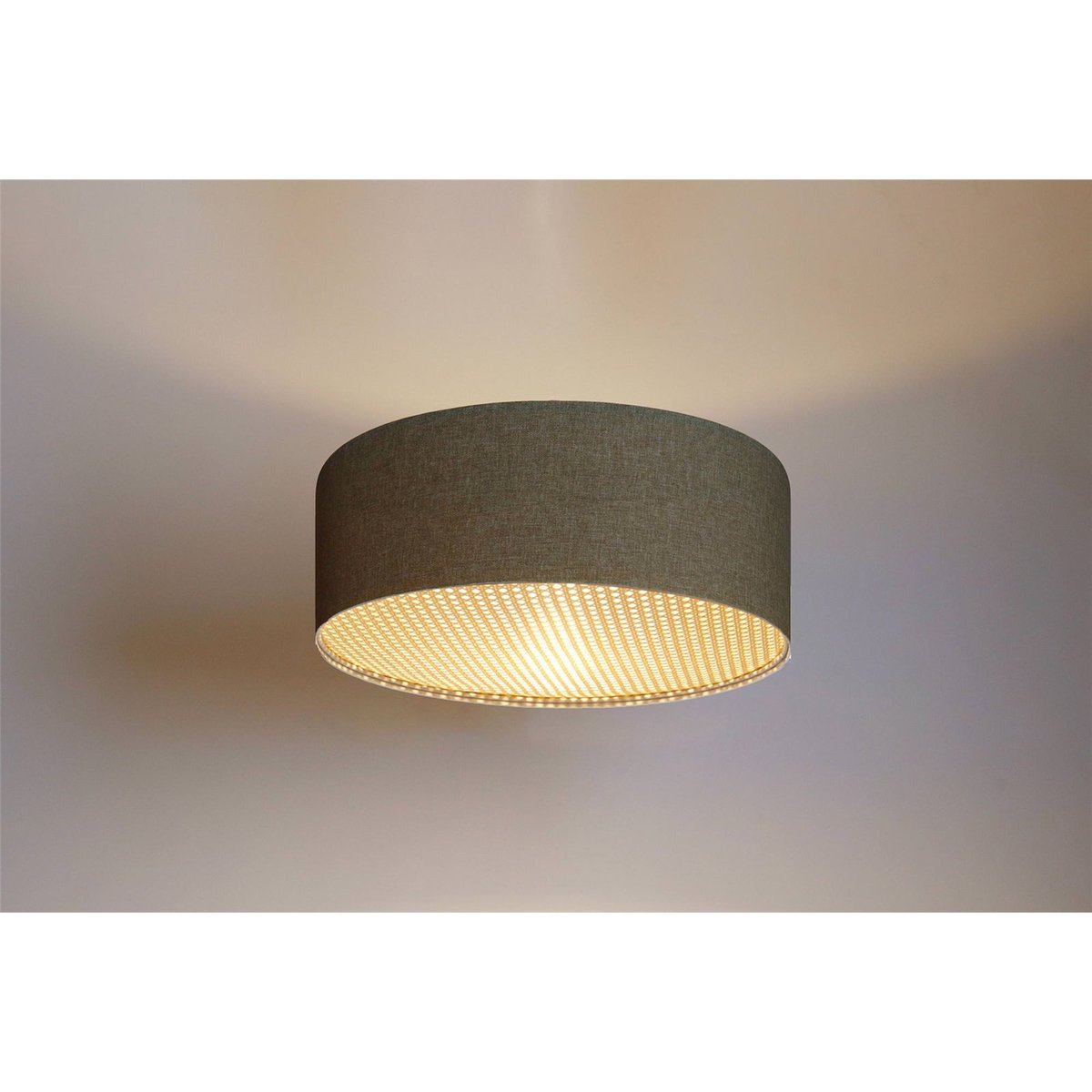 Plafonnier rond en tissu avec diffuseur rotin Boho Elegant vert avec touche rotin naturel, BPS KONCEPT