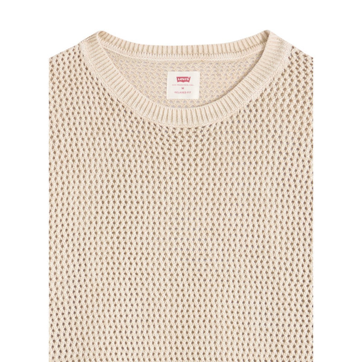 T-shirt en coton écru uni avec une coupe droite et un col rond bord côte beige, LEVI'S