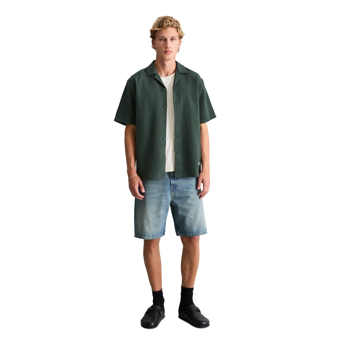 Chemise à manches courtes regular en sergé de coton bio double épaisseur vert, MARC O’POLO DENIM