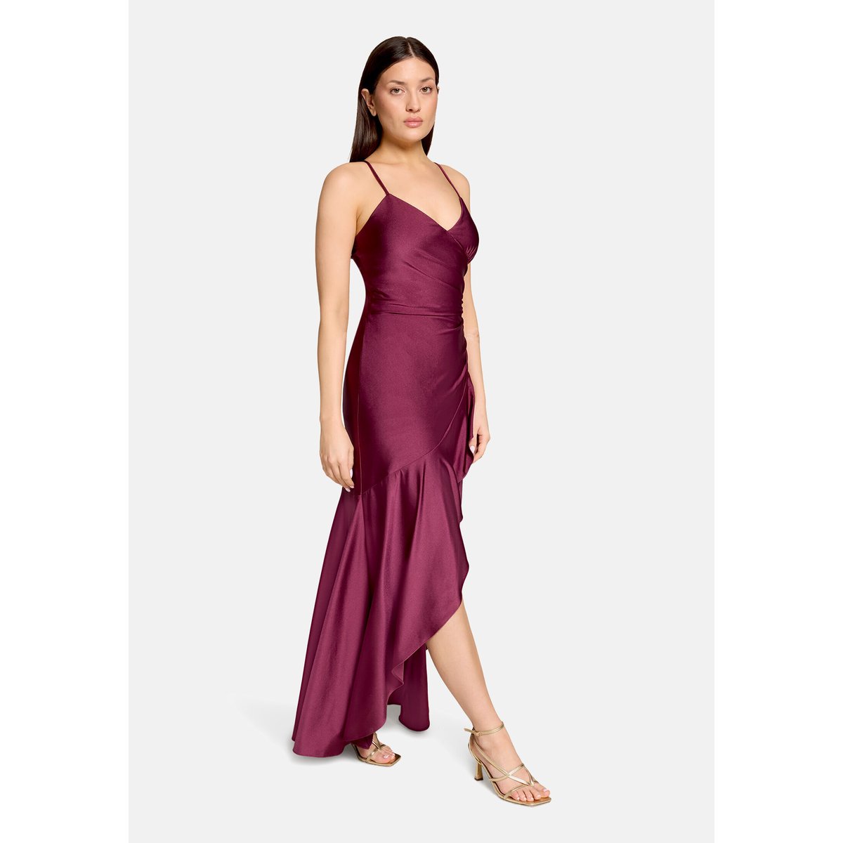Robe de soirée à volant prune wine, VERA MONT