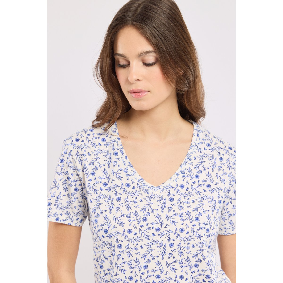 Pyjama corsaire fleuri - coton milk/paquerettes mazarine, ARMOR-LUX